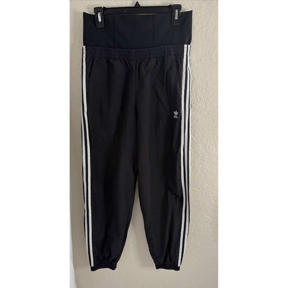 Adidas Women's Jogger Pants Black Primegreen Athletic Fit Striped Pockets Size M